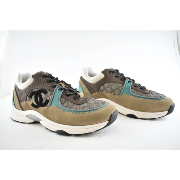 Chanel 21B Mens Brown Black Green White CC Logo Low Top Trainer Sneaker 46 13 - Picture 4 of 11